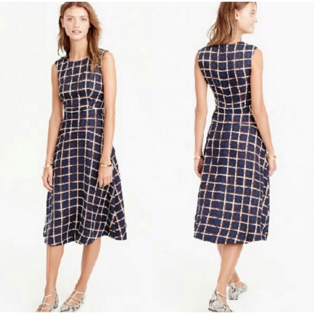 J. Crew Navy Grid Midi Dress